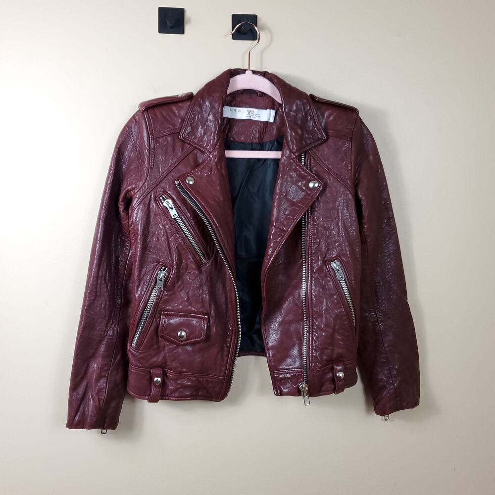 Iro Vintage Red Cropped Lambskin Leather Motorcycle Jacket Size 34/ US2 - Picture 8 of 12